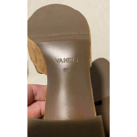 Vaneli Suede Slide Sandals Womens US 9 EU 40 Taupe Leather Wedge Heel Dress Shoe - Picture 9 of 10